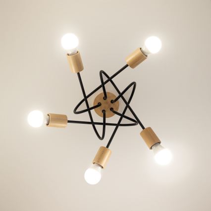 Candeeiro de tecto de montagem superficial OXFORD 5xE27/15W/230V pinho/preto