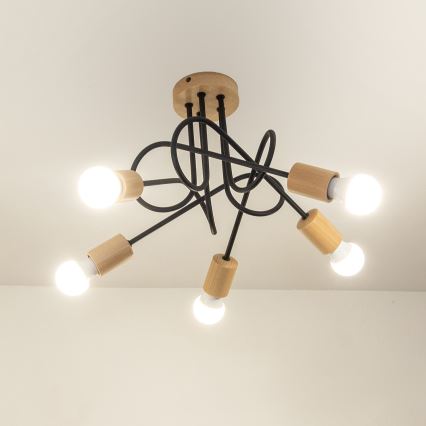 Candeeiro de tecto de montagem superficial OXFORD 5xE27/15W/230V pinho/preto