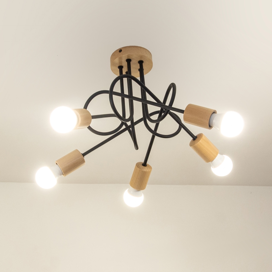 Candeeiro de tecto de montagem superficial OXFORD 5xE27/15W/230V pinho/preto