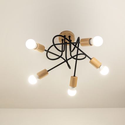 Candeeiro de tecto de montagem superficial OXFORD 5xE27/15W/230V pinho/preto