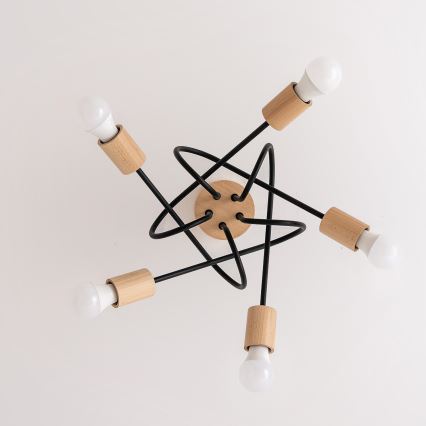 Candeeiro de tecto de montagem superficial OXFORD 5xE27/15W/230V pinho/preto