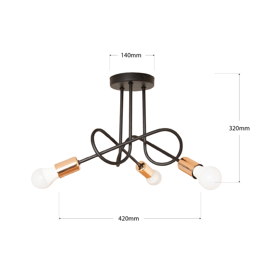 Candeeiro de tecto de superfície LED OXFORD 3xE27/15W/230V preto