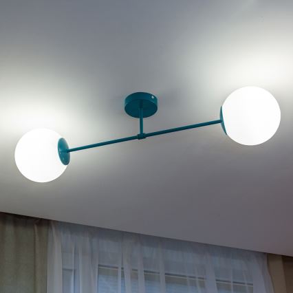 Candeeiro de tecto de superfície MOON 2xE27/15W/230V turquesa