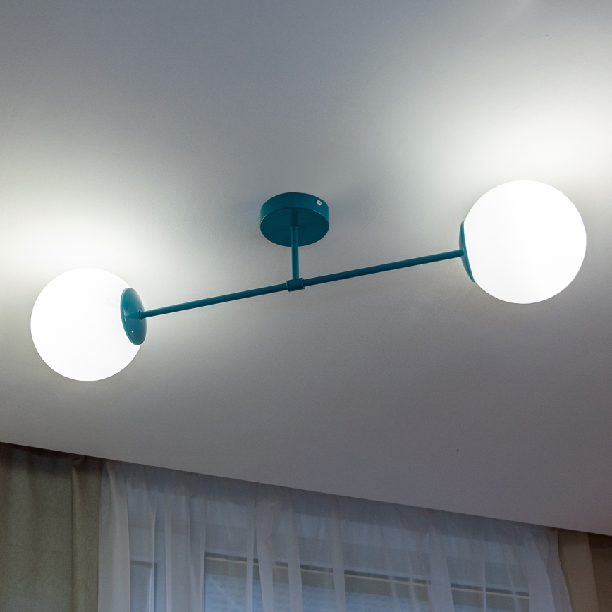Candeeiro de tecto de superfície MOON 2xE27/15W/230V turquesa