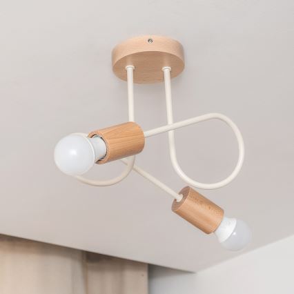 Candeeiro de tecto de superfície OXFORD 2xE27/15W/230V pinho/creme