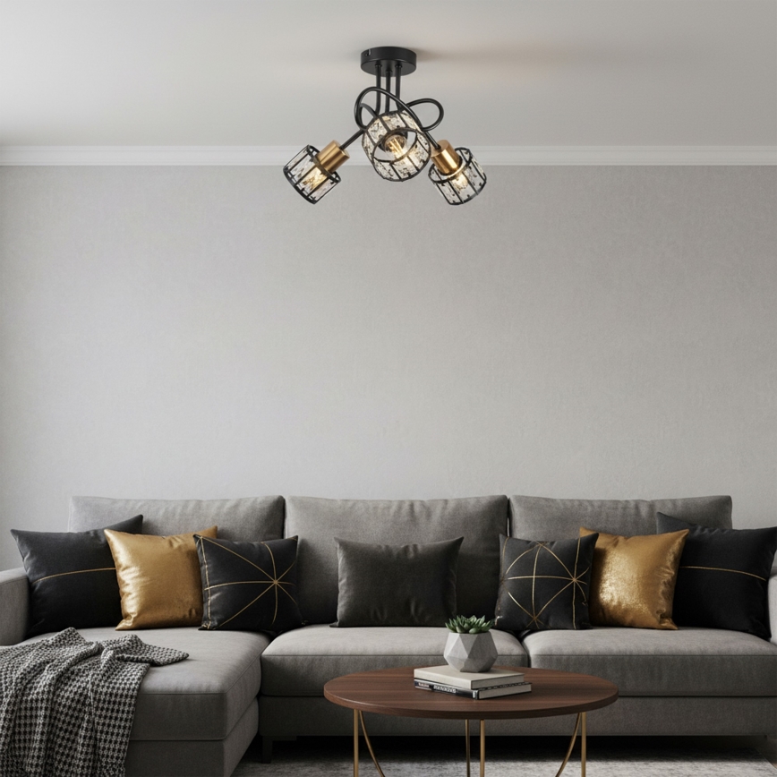 Candeeiro de tecto de superfície ZAHARA 3xE27/10W/230V preto