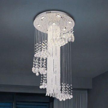 Candeeiro de tecto em cristal LED NAURU LED/24W/230V, diâmetro 45 cm, acabamento cromado brilhante + comando remoto