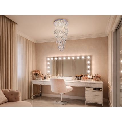 Candeeiro de teto em cristal LED SAMOA LED/30W/230V Ø 40 cm cromo brilhante + comando à distância