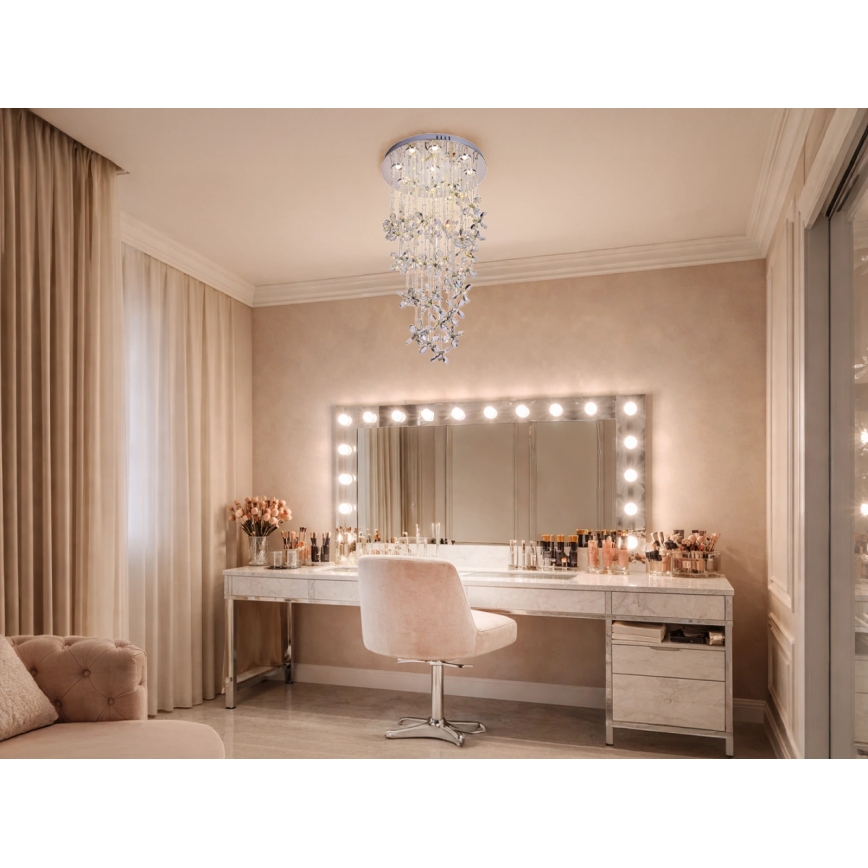 Candeeiro de teto em cristal LED SAMOA LED/30W/230V Ø 40 cm cromo brilhante + comando à distância