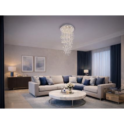Candeeiro de teto em cristal LED SAMOA LED/30W/230V Ø 40 cm cromo brilhante + comando à distância