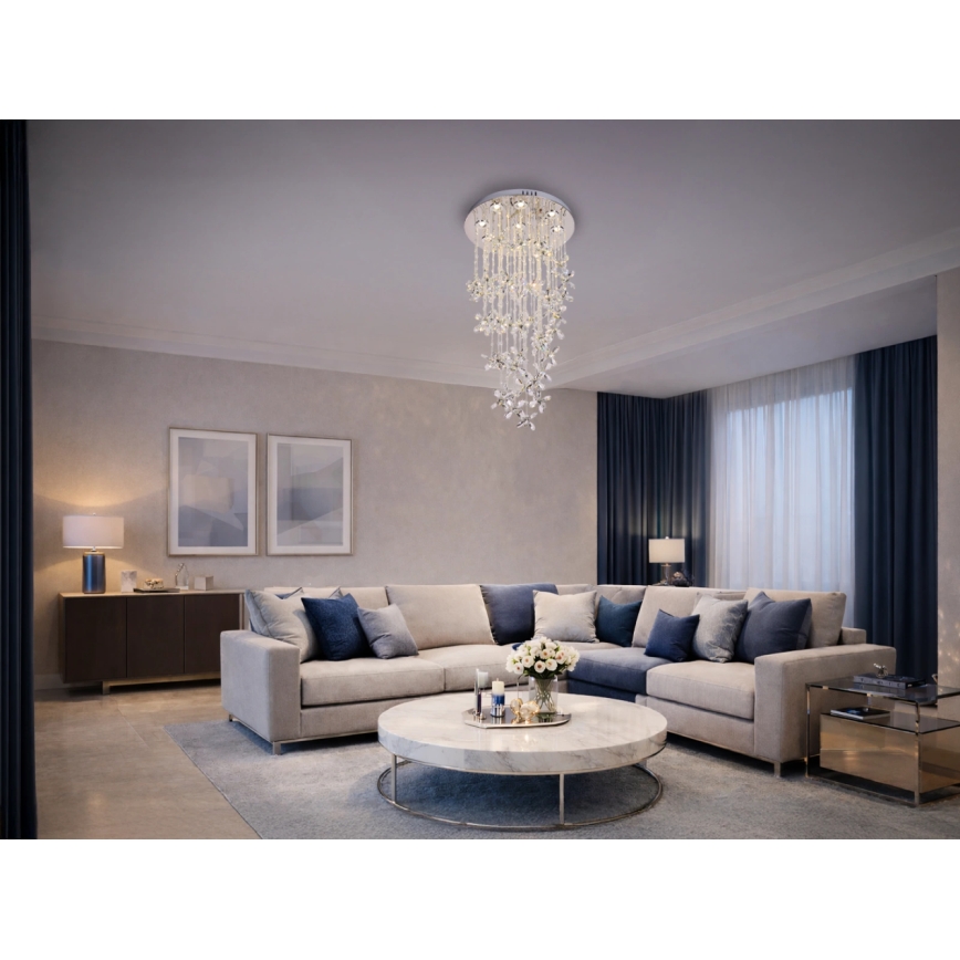 Candeeiro de teto em cristal LED SAMOA LED/30W/230V Ø 40 cm cromo brilhante + comando à distância