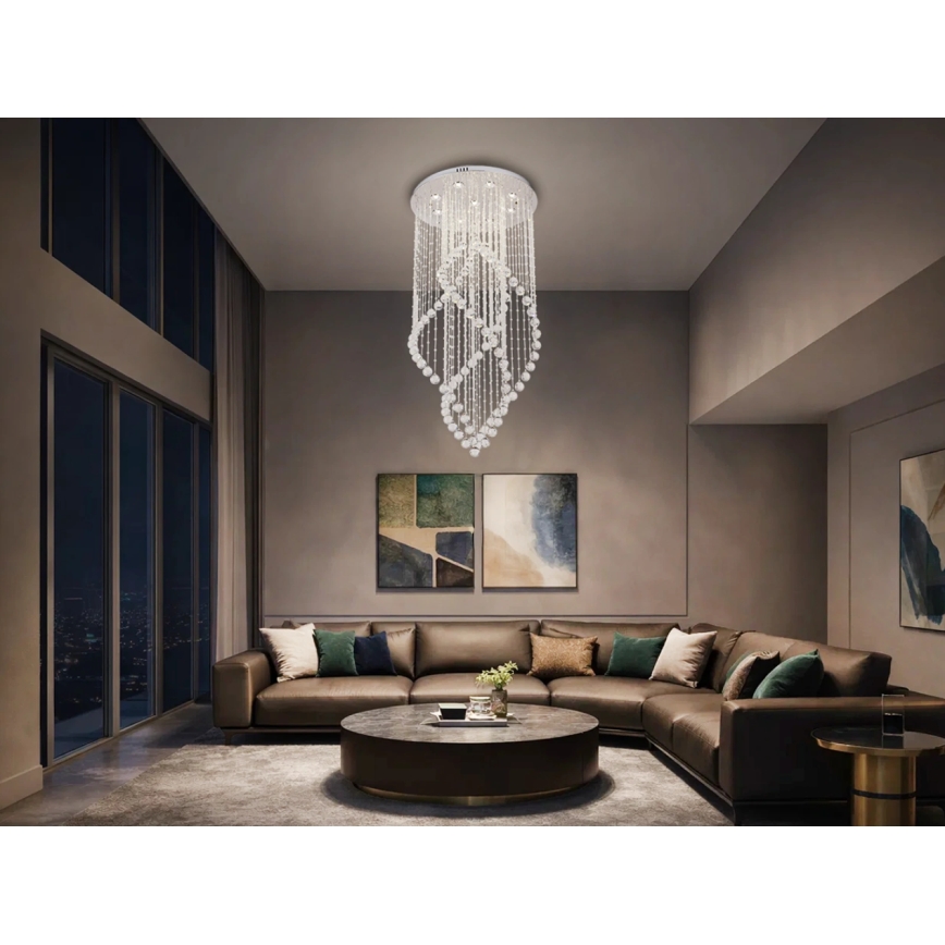 Candeeiro de teto em cristal LED NAURU LED/30W/230V Ø 60 cm cromado brilhante + controlo remoto
