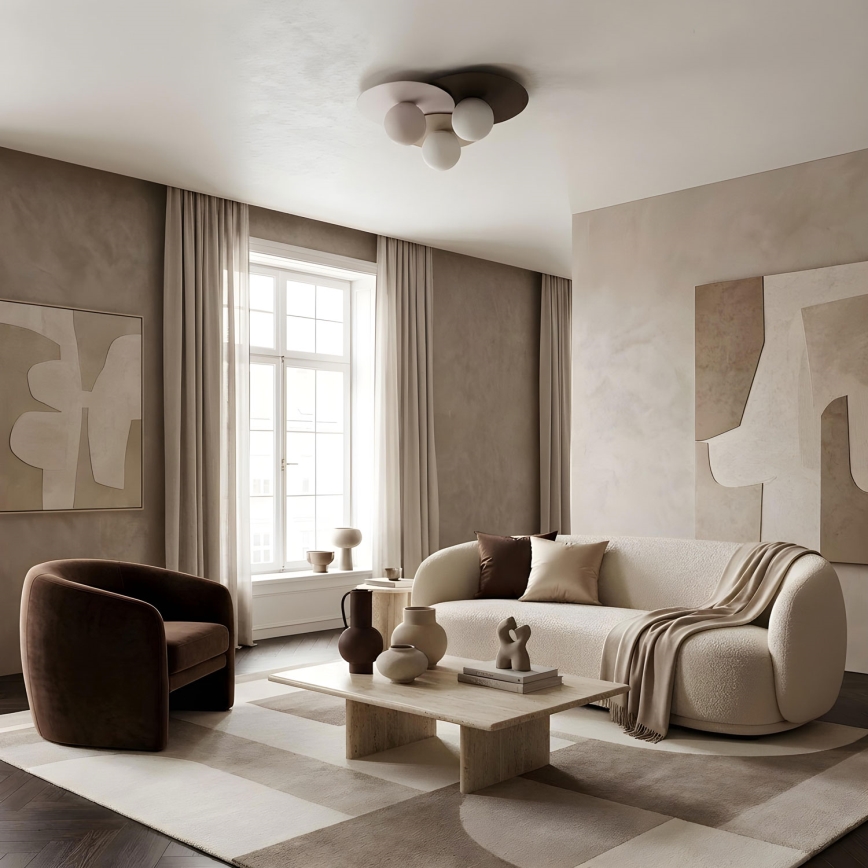 Candeeiro de tecto FLAT 3xE27/15W/230V 55x60 cm bege/creme/castanho