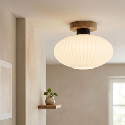 Candeeiro de tecto HARMA WOOD 1xE27/15W/230V carvalho/branco Ø 25 cm