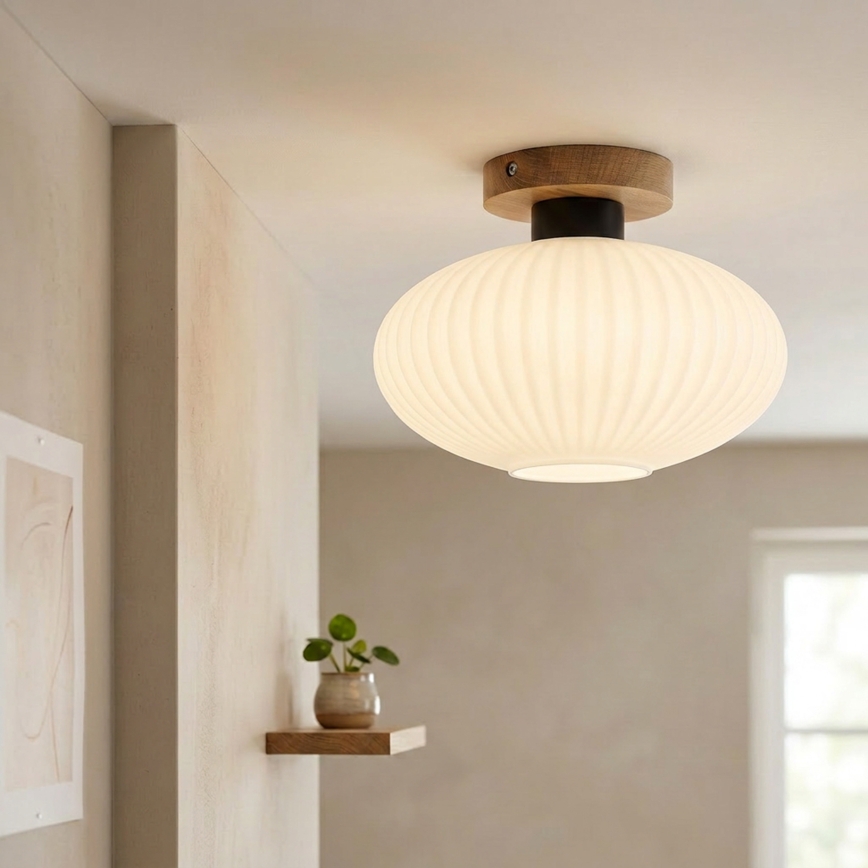 Candeeiro de tecto HARMA WOOD 1xE27/15W/230V carvalho/branco Ø 25 cm