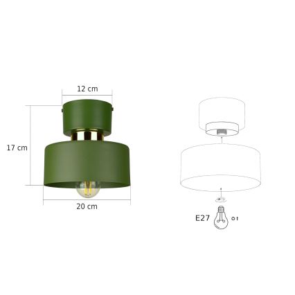 Candeeiro de tecto IGNIA 1xE27/60W/230V verde/dourado