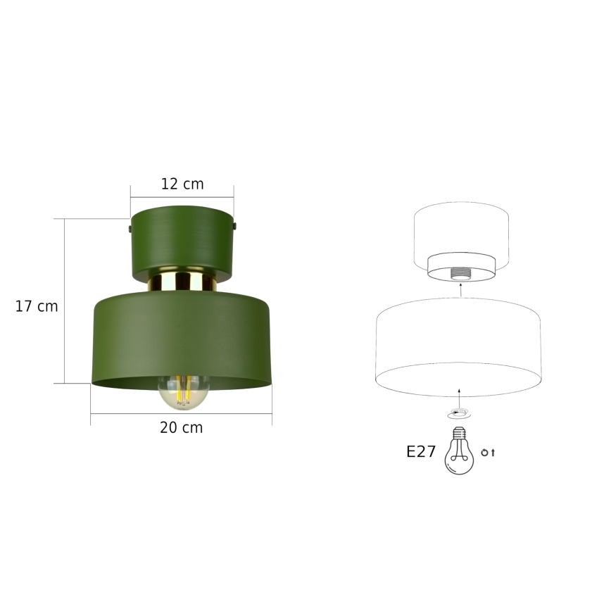 Candeeiro de tecto IGNIA 1xE27/60W/230V verde/dourado