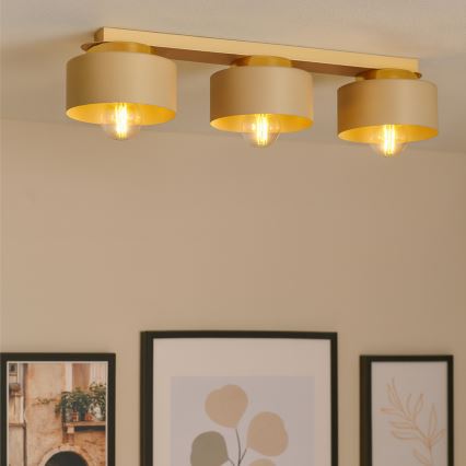 Candeeiro de tecto IGNIA 3xE27/60W/230V bege/dourado