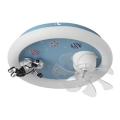 Candeeiro de tecto infantil LED regulável com ventilador, 48W/230V 3000/4000/6000K, azul + controlo remoto