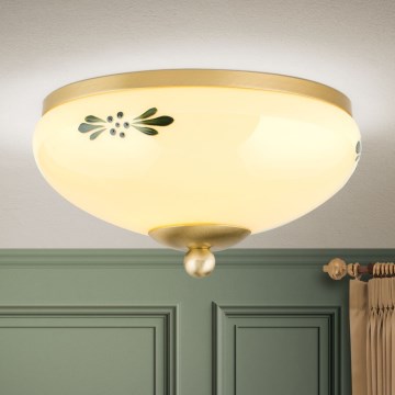 Candeeiro de tecto LANDHAUS 1xE27/60W/230V, diâmetro 21 cm, latão/bege/verde