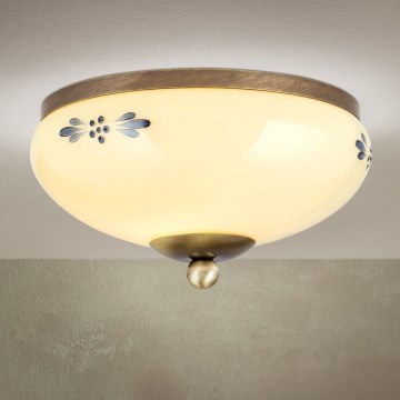Candeeiro de tecto LANDHAUS 1xE27/60W/230V Ø 21 cm bronze/bege/azul