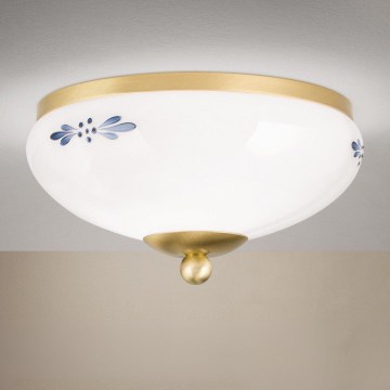 Candeeiro de tecto LANDHAUS 1xE27/60W/230V Ø 21 cm latão/branco/azul