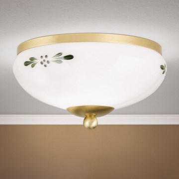 Candeeiro de tecto LANDHAUS 1xE27/60W/230V Ø 21 cm latão/branco/verde