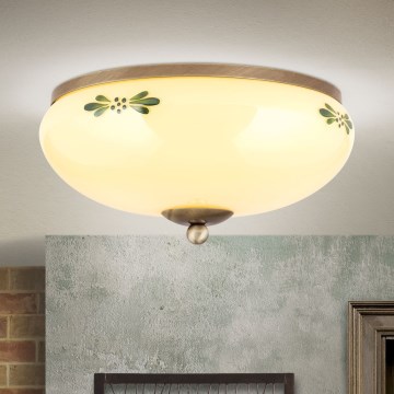 Candeeiro de tecto LANDHAUS 2xE27/60W/230V, diâmetro 28 cm, bronze/bege/verde