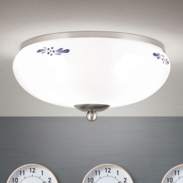 Candeeiro de tecto LANDHAUS 2xE27/60W/230V, diâmetro 28 cm, cromado mate/branco/azul