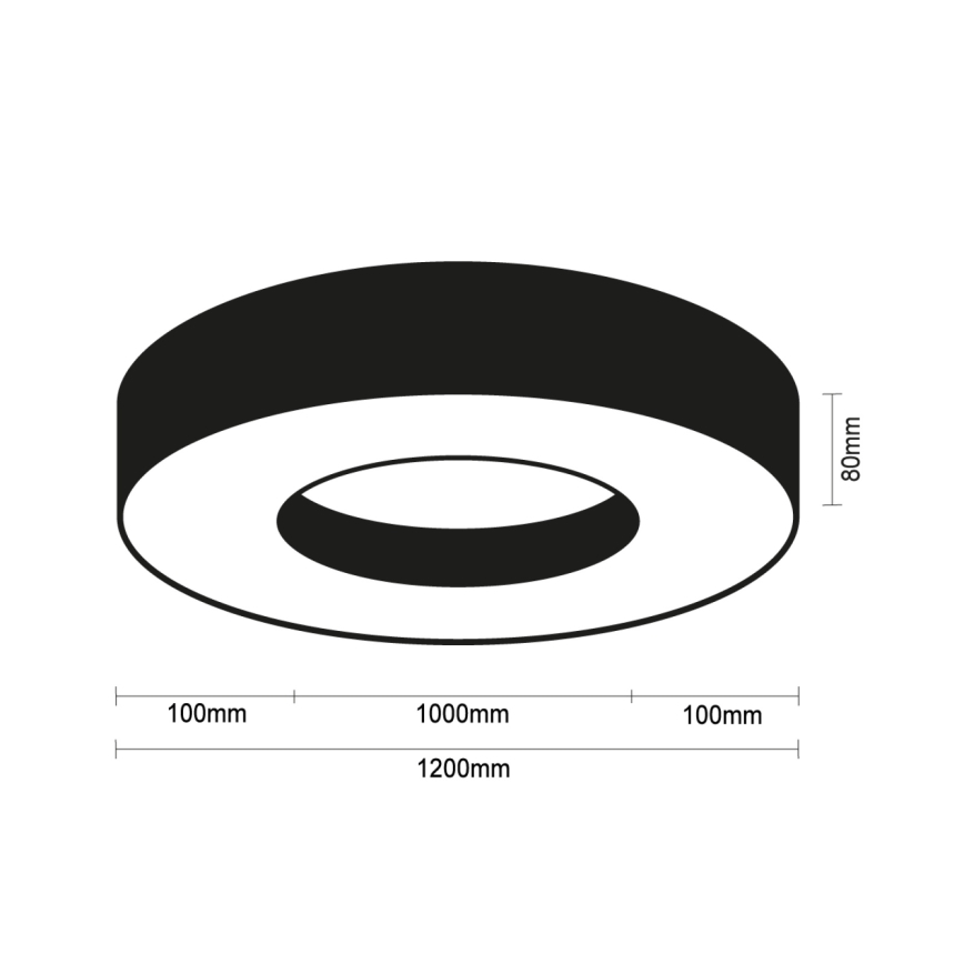Candeeiro de tecto LED 115 W, 230 V, 3000/4000/6500 K, Ø 120 cm, preto
