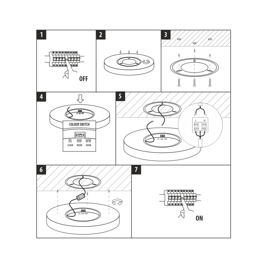 Candeeiro de tecto LED/18W/230V 3000/4000/6500K Ø 23 cm preto