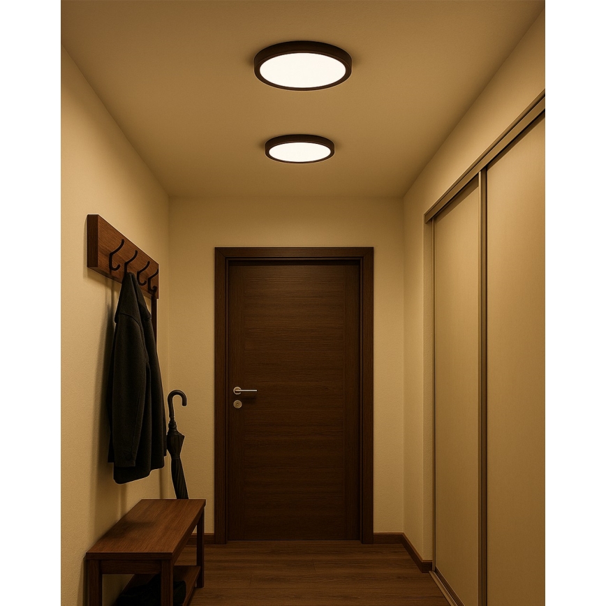 Candeeiro de tecto LED/24W/230V 3000/4000/6500K Ø 30 cm castanho