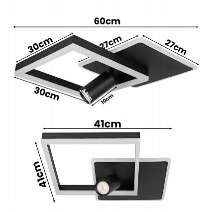 Candeeiro de tecto LED/38W/230V + 1xGU10/30W preto