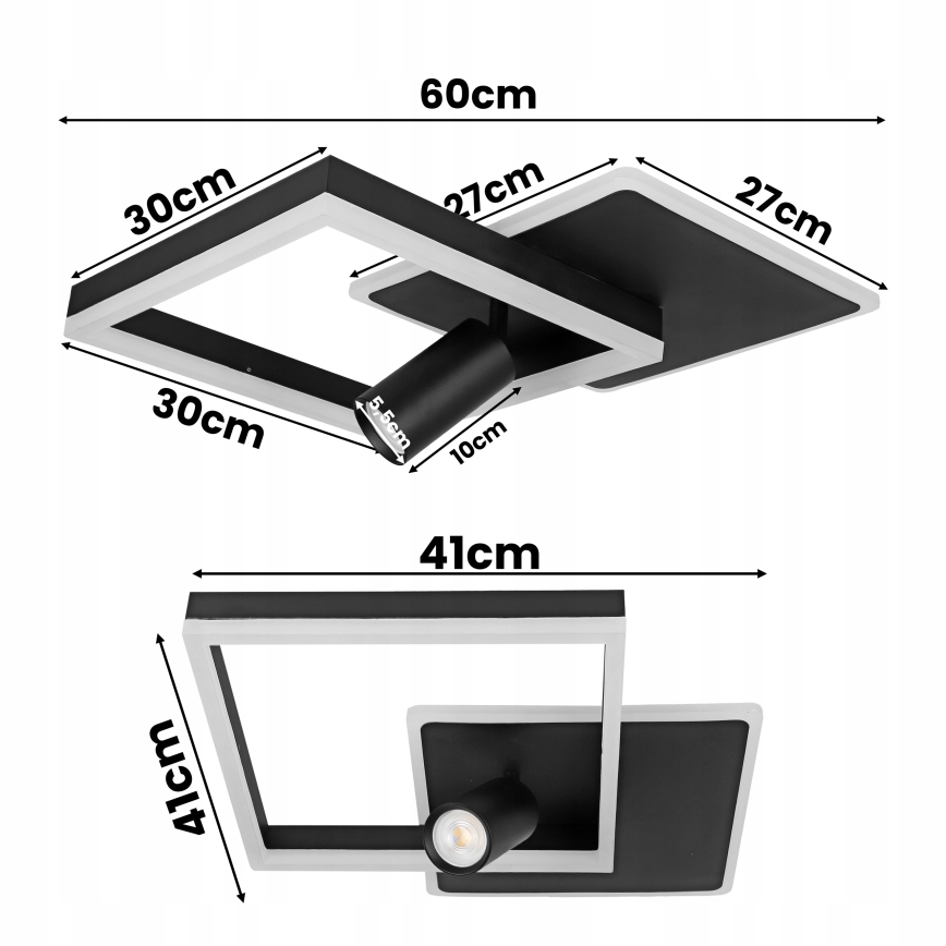 Candeeiro de tecto LED/38W/230V + 1xGU10/30W preto