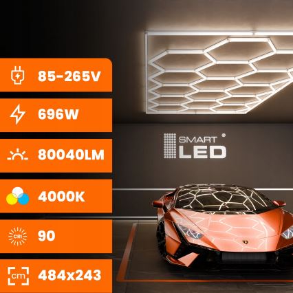 Luminária de teto LED HEXAGON LED/696W/85-265V 4000K 484x243 cm CRI 90 IP54 branca