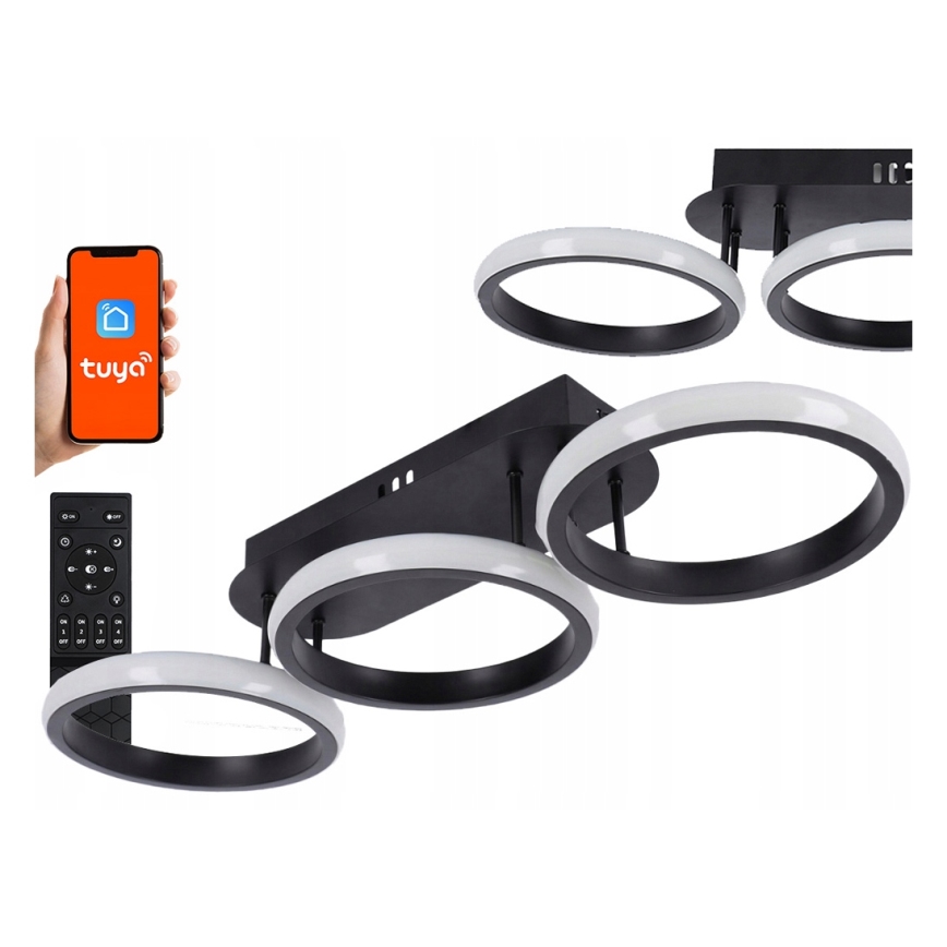 Luminária de teto LED dimável LED/30W/230V 3000-6500K preta Wi-Fi Tuya + controlo remoto