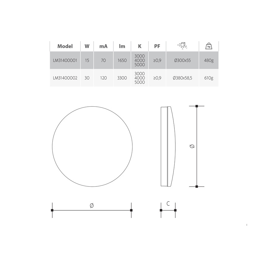 Luminária de teto LED dimerizável para casa de banho LED/15W/230V 3000/4000/5000K diâmetro 30 cm IP54