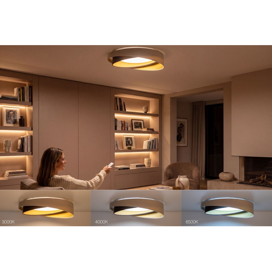 LED Plafon de tecto dimerizável SMART GALAXY MODERN LED/24W/230V 3000-6500K Ø 55 cm bege/castanho/dourado + controlo remoto