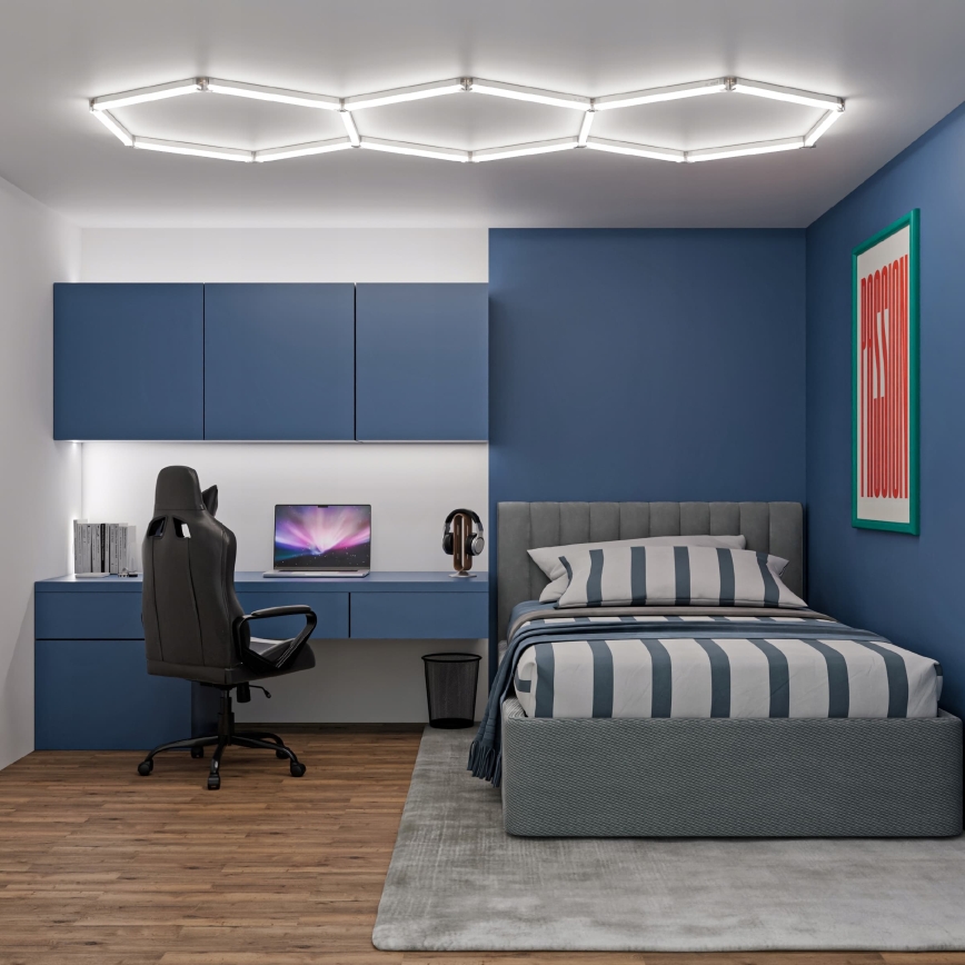 Candeeiro de tecto LED HEXAGON LED/128W/85-265V 6000K 248x97 cm CRI 90 IP54 branco