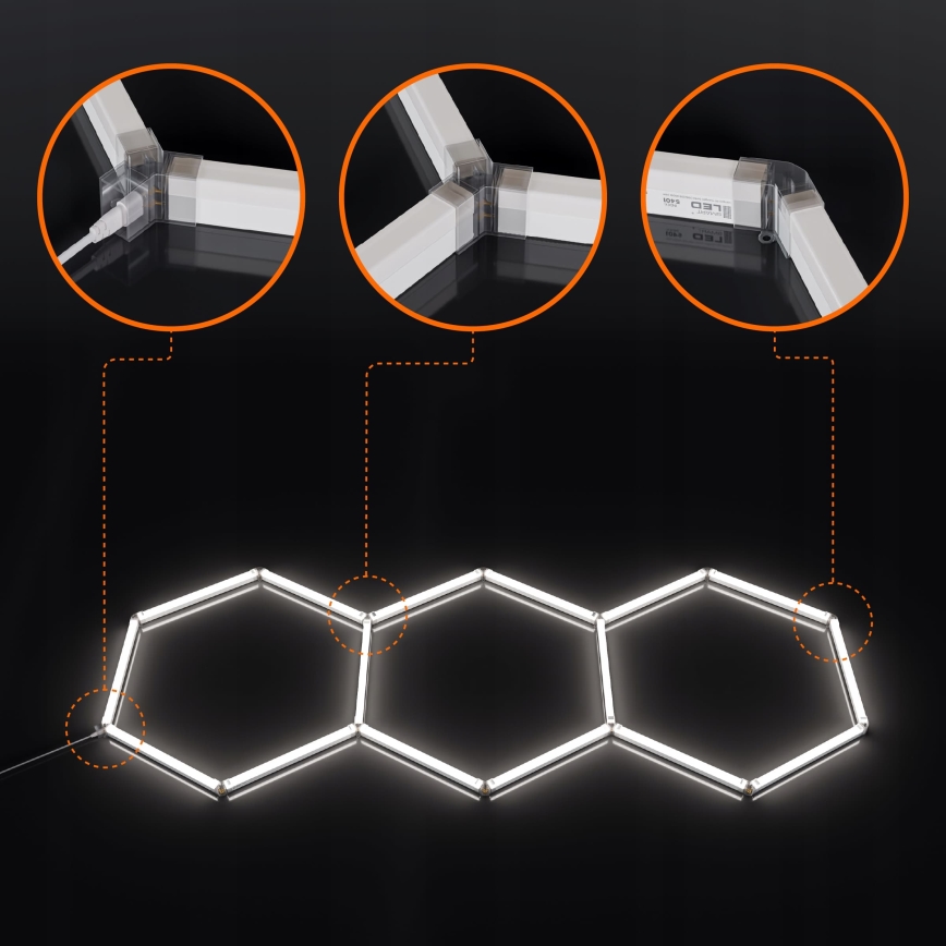 Candeeiro de tecto LED HEXAGON LED/128W/85-265V 6000K 248x97 cm CRI 90 IP54 branco
