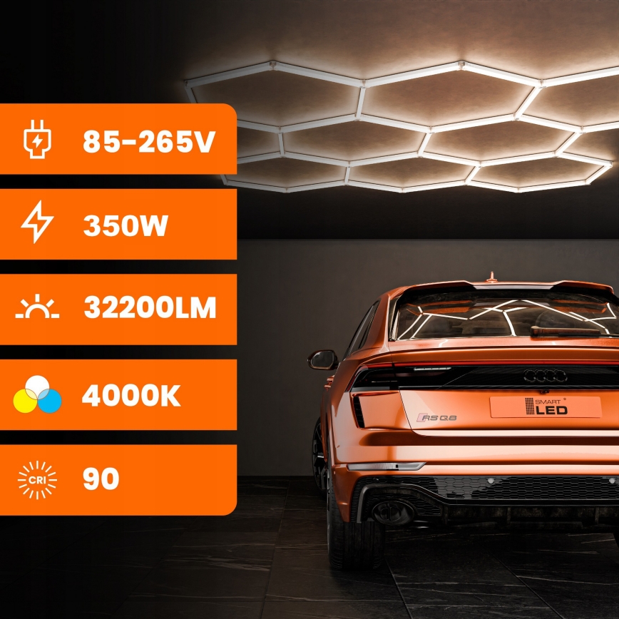 Candeeiro de teto LED HEXAGON LED/280W/85-265V 6500K 313x298 cm CRI 90 IP54 branco