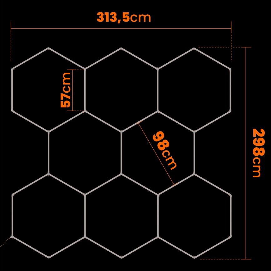 Candeeiro de teto LED HEXAGON LED/280W/85-265V 6500K 313x298 cm CRI 90 IP54 branco