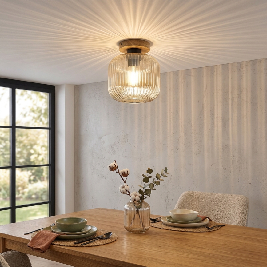 Candeeiro de tecto MILOU WOOD 1xE27/15W/230V carvalho/bege fumado Ø 20 cm