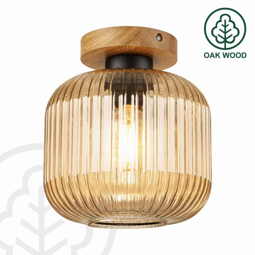 Candeeiro de tecto MILOU WOOD 1xE27/15W/230V carvalho/bege fumado Ø 20 cm