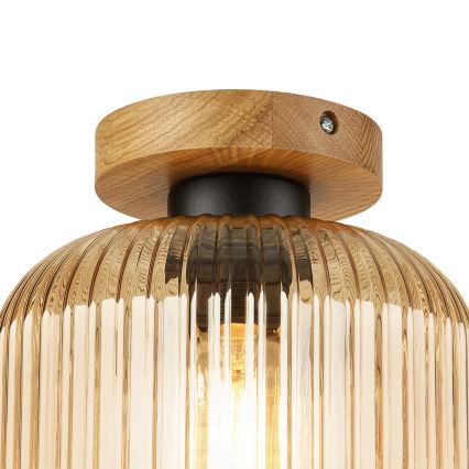Candeeiro de tecto MILOU WOOD 1xE27/15W/230V carvalho/bege fumado Ø 20 cm