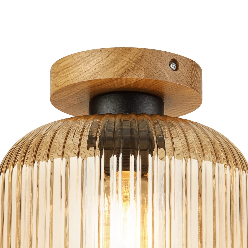 Candeeiro de tecto MILOU WOOD 1xE27/15W/230V carvalho/bege fumado Ø 20 cm