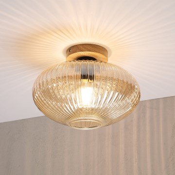 Candeeiro de tecto MILOU WOOD 1xE27/15W/230V carvalho/bege fumado Ø 29 cm