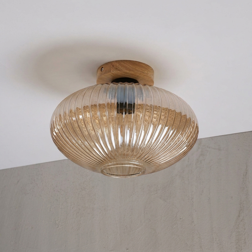 Candeeiro de tecto MILOU WOOD 1xE27/15W/230V carvalho/bege fumado Ø 29 cm