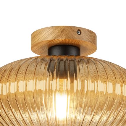 Candeeiro de tecto MILOU WOOD 1xE27/15W/230V carvalho/bege fumado Ø 29 cm
