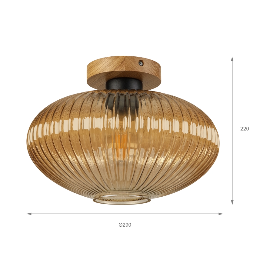 Candeeiro de tecto MILOU WOOD 1xE27/15W/230V carvalho/bege fumado Ø 29 cm